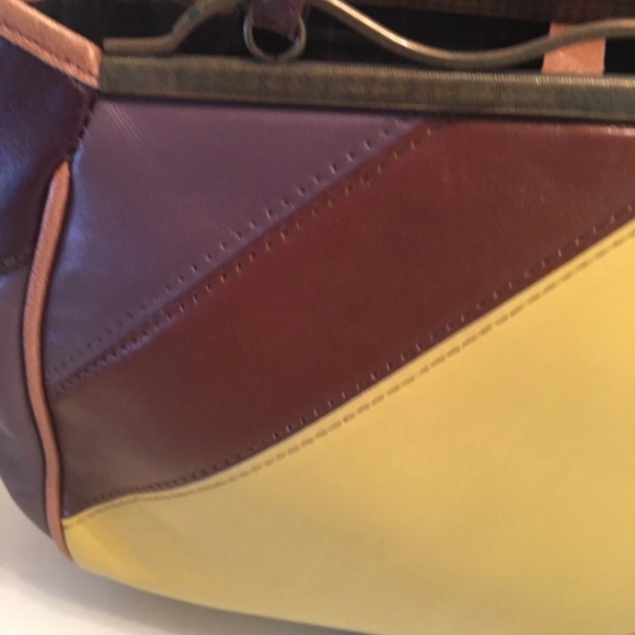 Designer Brown and Yellow Leather Shoulder Bag By PEUTCH OF PARIS - Picture 4 of 8